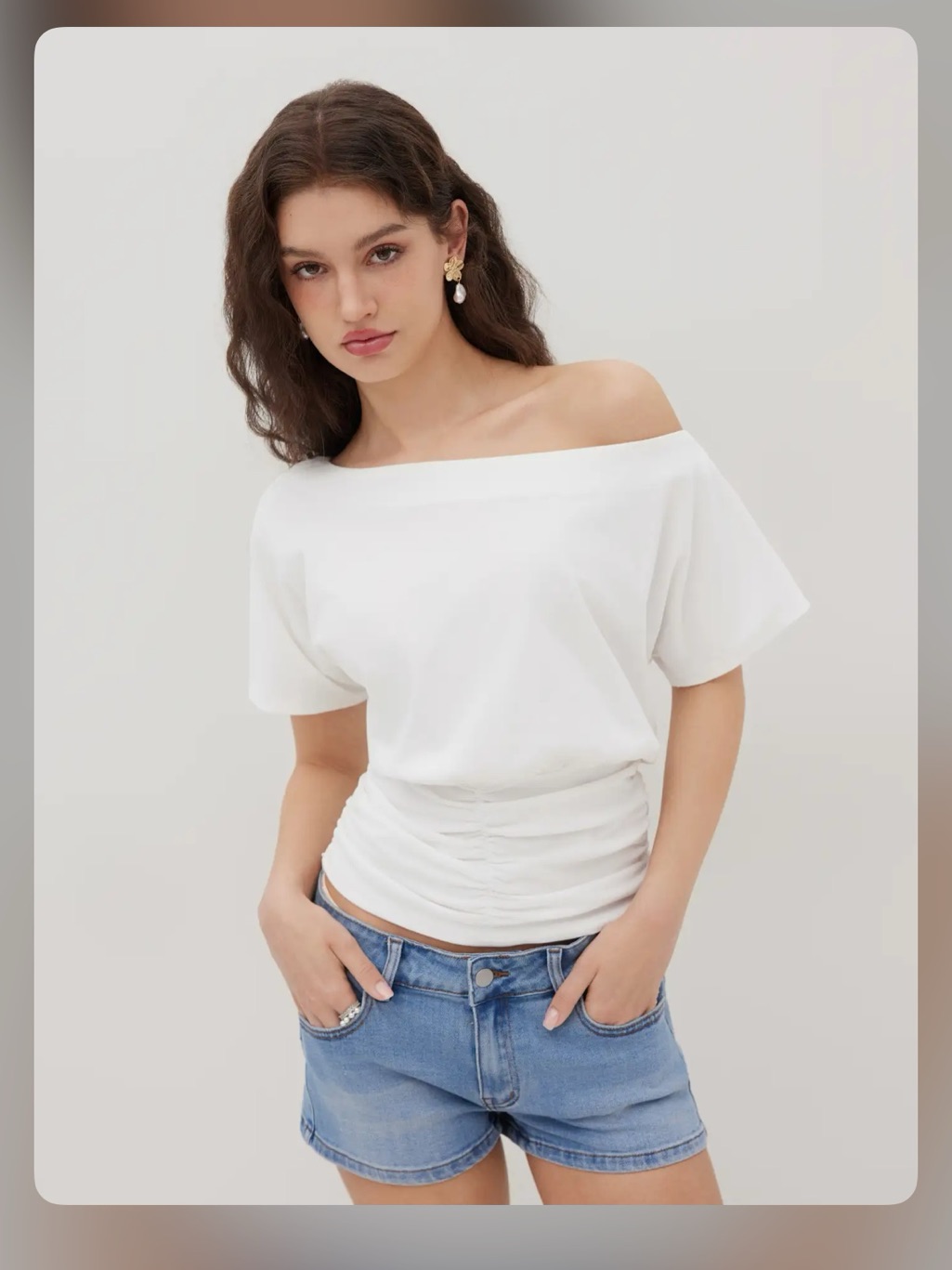 Cider Cotton-Blend Asymmetrical Neck Ruched Tee S Cr29-4